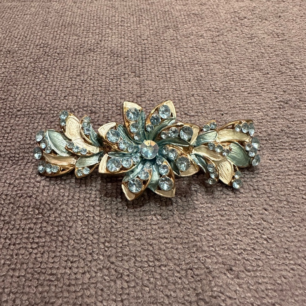Vintage enamel rhinestone French style barrette